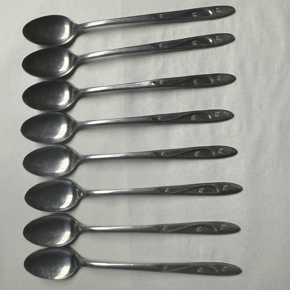 8 International Silver Americana Star Stainless USA Iced Tea Spoons Long Flatwar